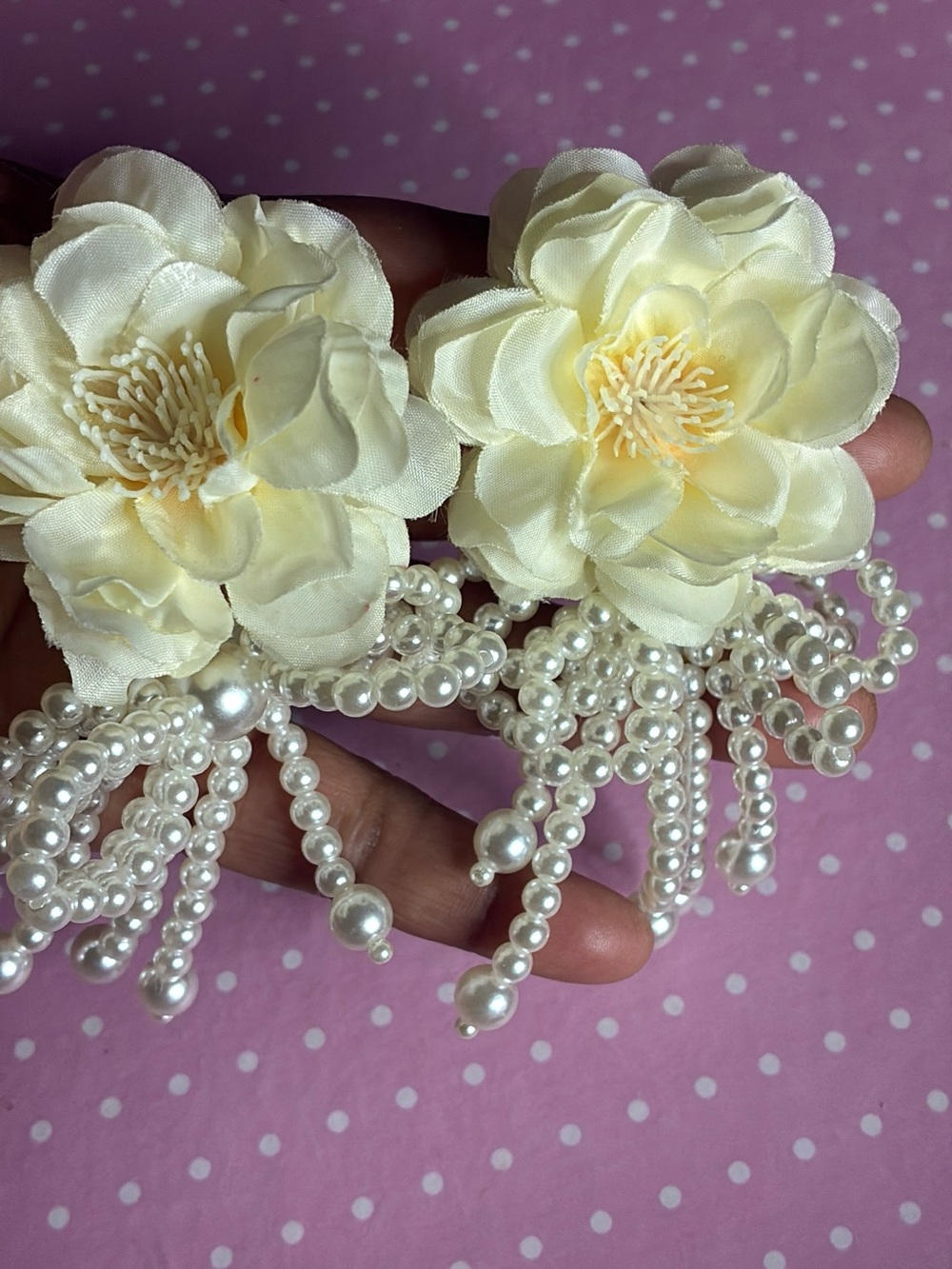 Cream Floral Pearl Drop Earrings